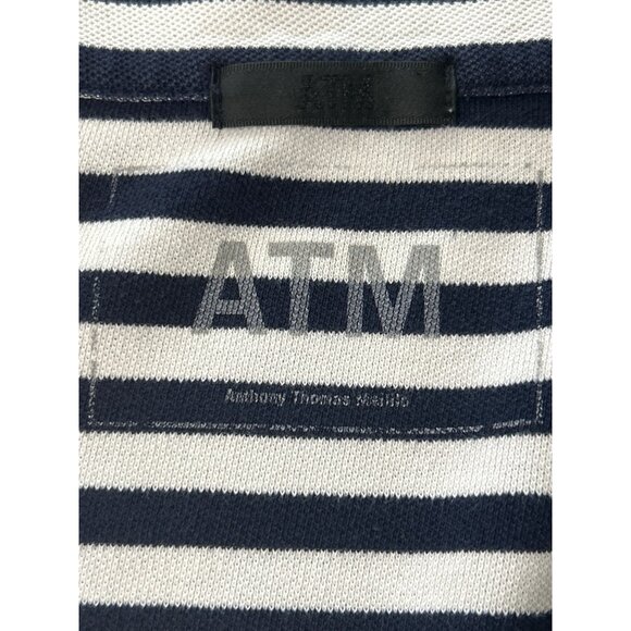 ATM Women's Stripped Dress Pima Cotton Cover-Up Pockets White Blue Size M - Picture 4 of 9